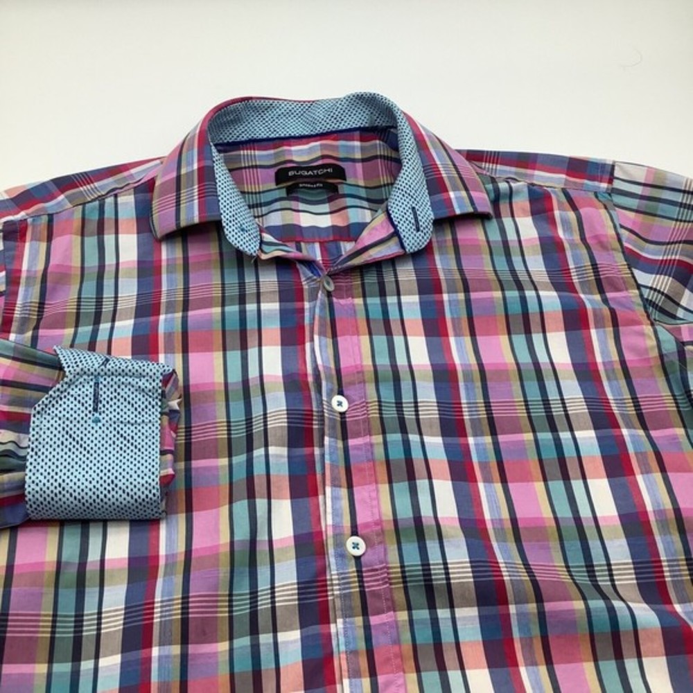 Bugatchi Mens Shaped Fit Long Sleeve Button Up Shirt‎ Plaid Size Small
